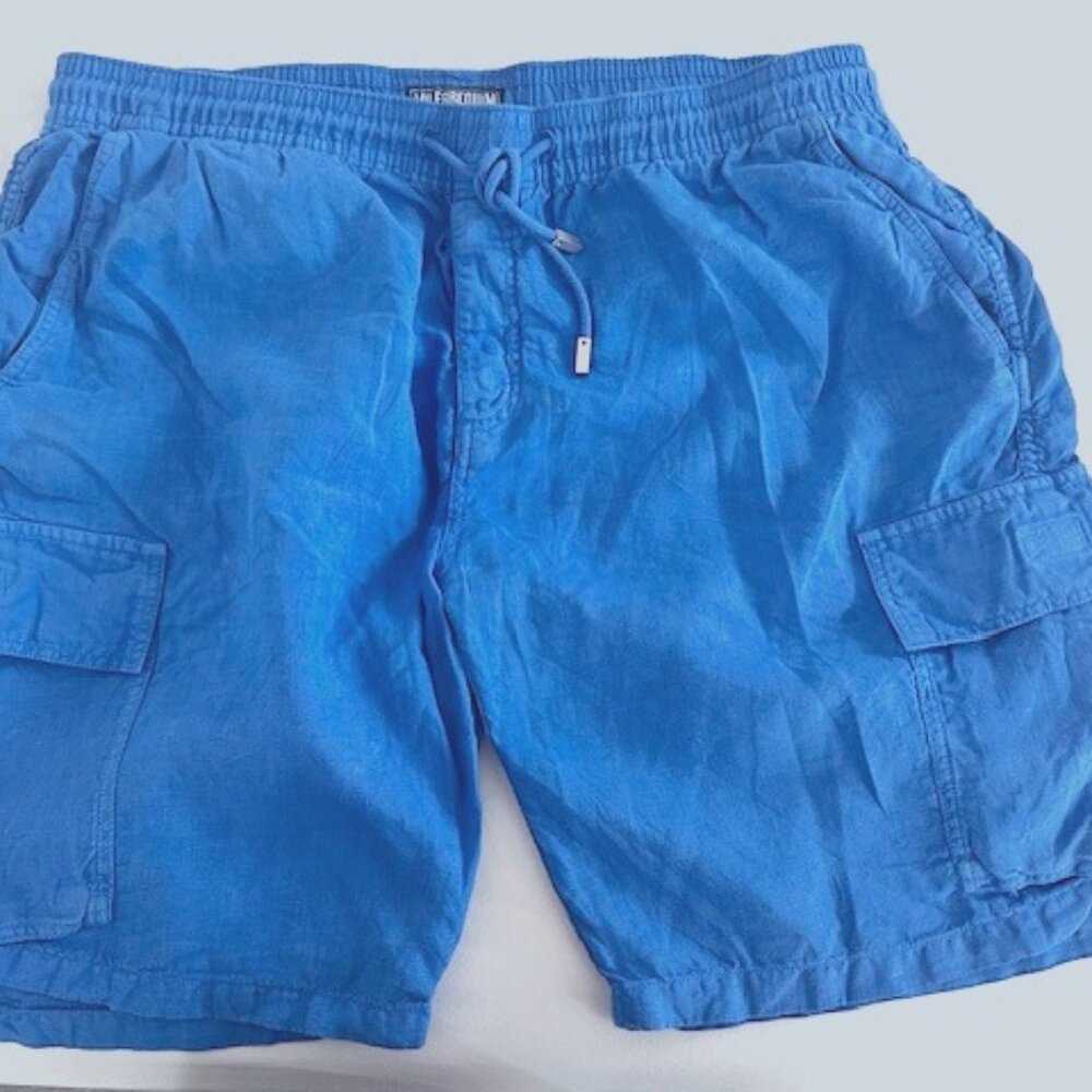 Men's Vilebrequin Cargo Shorts. Blue.  Linen XXL